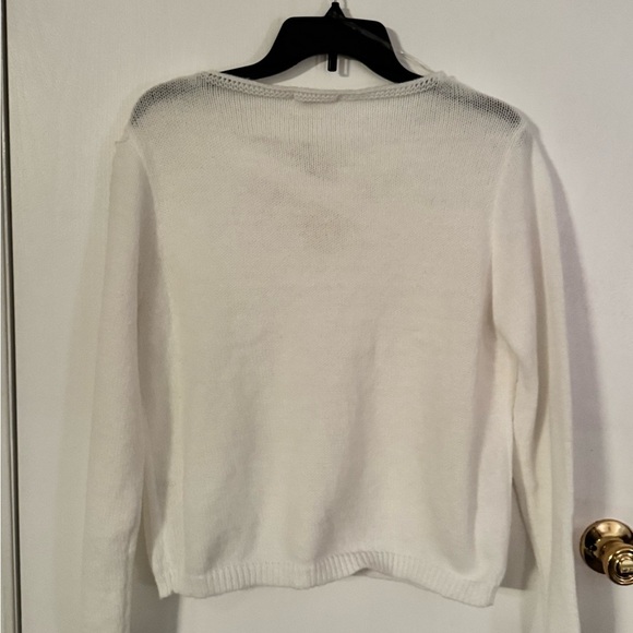 White V-Neck Knit Sweater | Criss-Cross Detail | Size L NWT - Picture 2 of 7